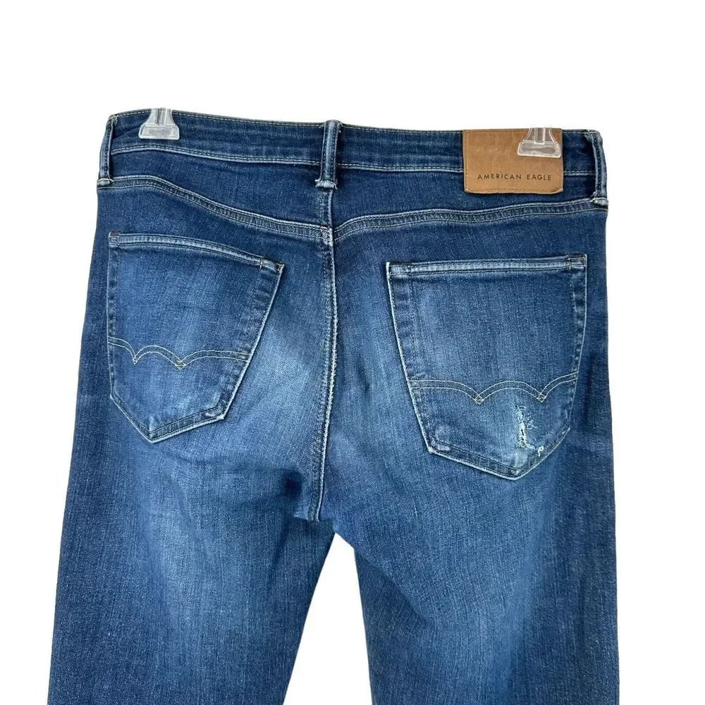 American Eagle Slim Straight Jeans Airflex Blue Denim Mens Size 31x32 Distressed